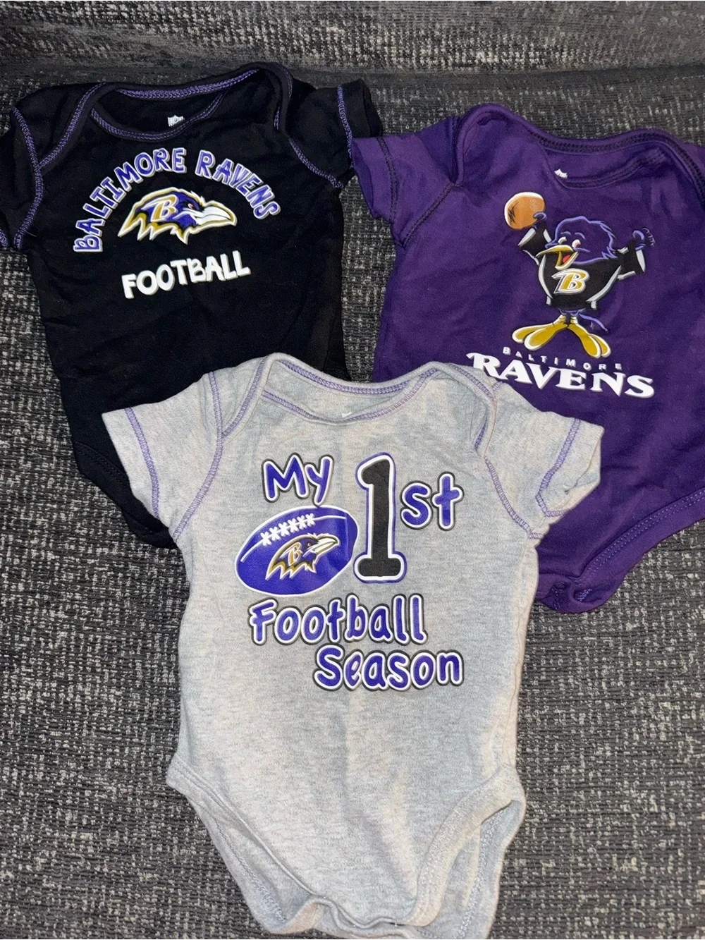 NFL Baltimore Ravens Infant Bodysuit 3-Pack - Black, Purple, Gray